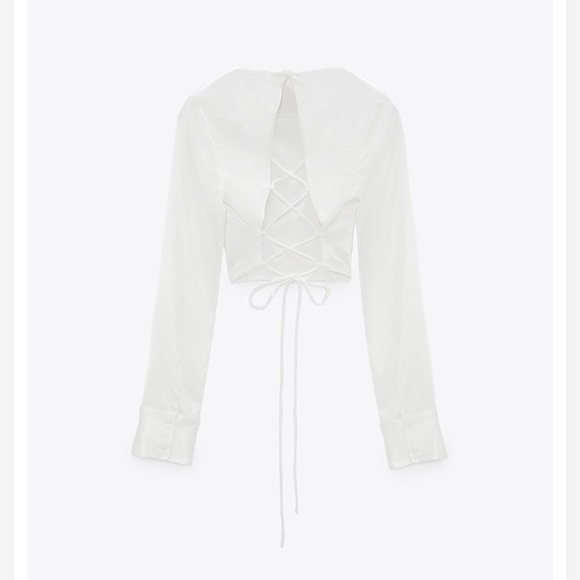 Zara | Tops | Zara White Satin Long Sleeve Open Back Top | Poshmark